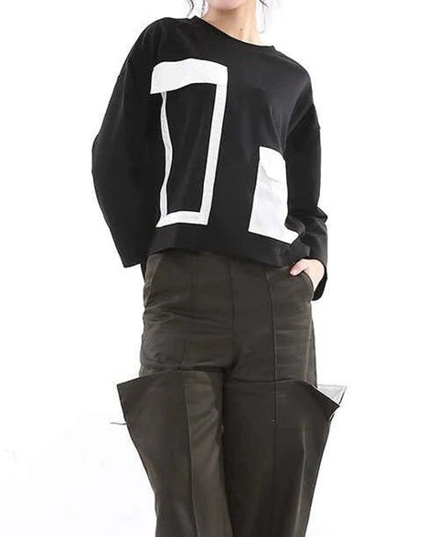 Geometric Panel Graphic Long Sleeve Top